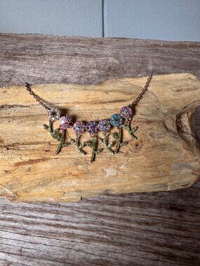 Betsey Johnson Multicolor Crystal Flower Garden Bib Necklace 18"